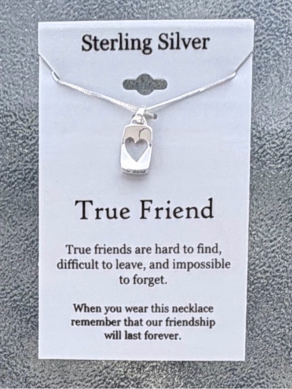 Sterling Silver True Friend Open Cutout Heart Tag Pendant Necklace